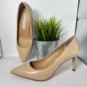 Diane Von Furstenberg Olee Leather Ponted Toe Stiletto‎ Heels Beige Size 6